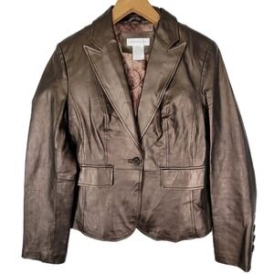 WORTHINGTON VINTAGE Y2K LEATHER JACKET WOMENS SMALL BROWN FITTED BLAZER LINED
